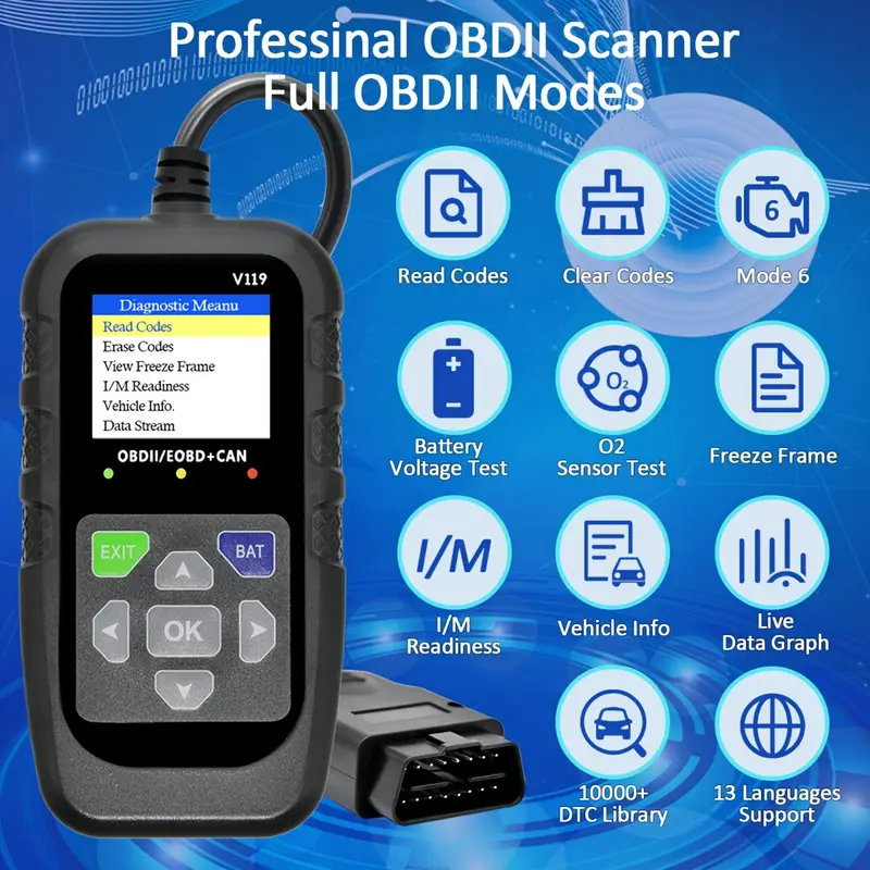 Сканер OBD2 V119, считыватель  – обзор и цена Power Supply Tester